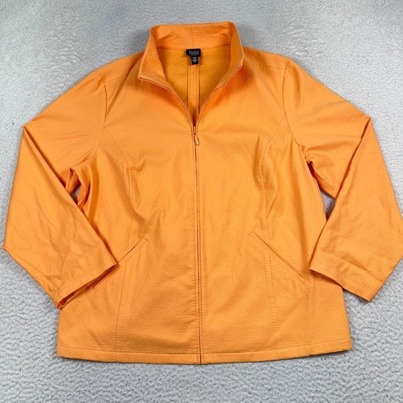 Eileen Fisher Funnel Neck Jacket Womens 1X Pique‎ Diamond Full Zip Orange - Picture 2 of 13